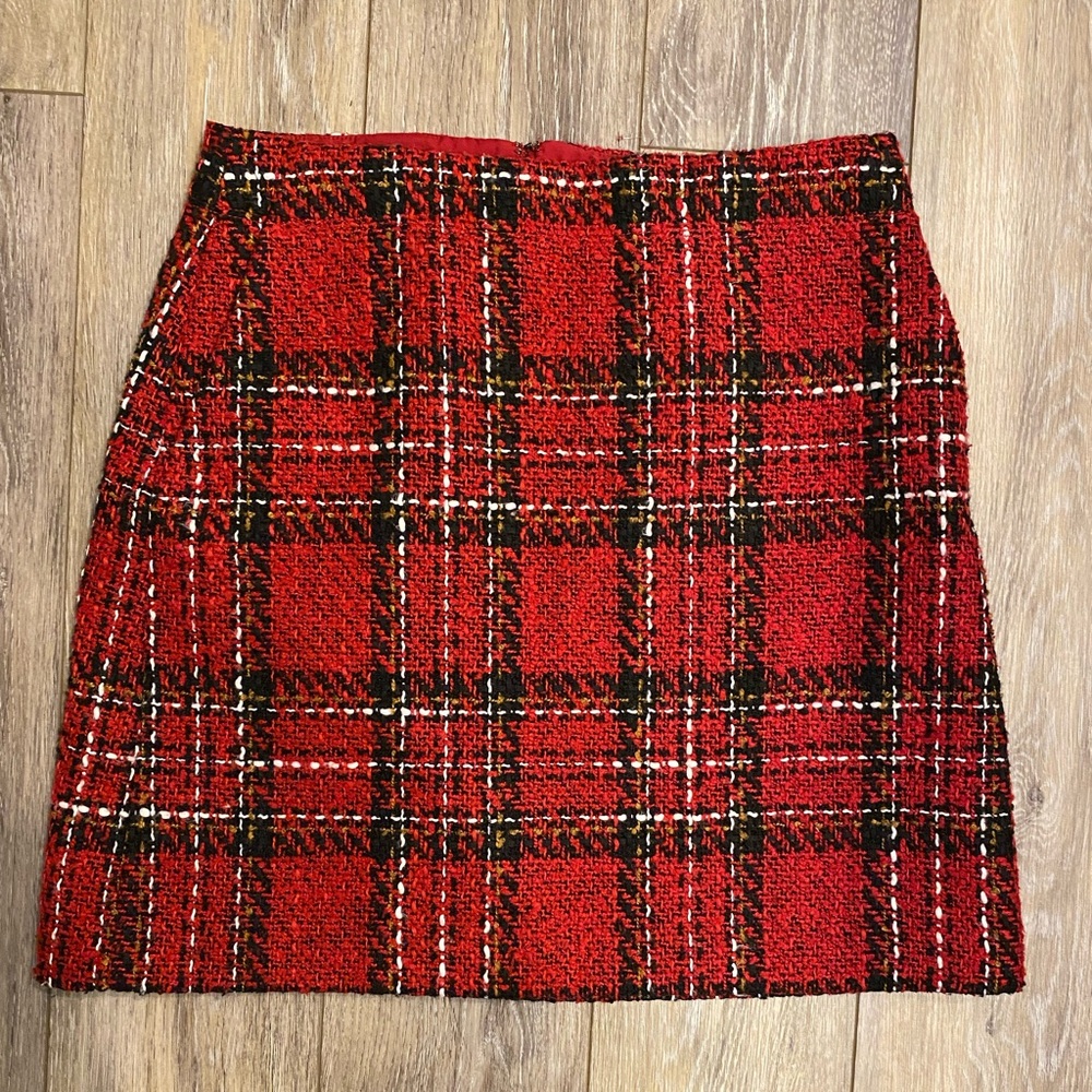 NWOT Loft Christmas Red Plaid Women's Skirt 4